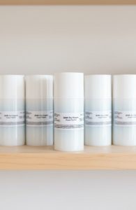 Shelf of skincare products